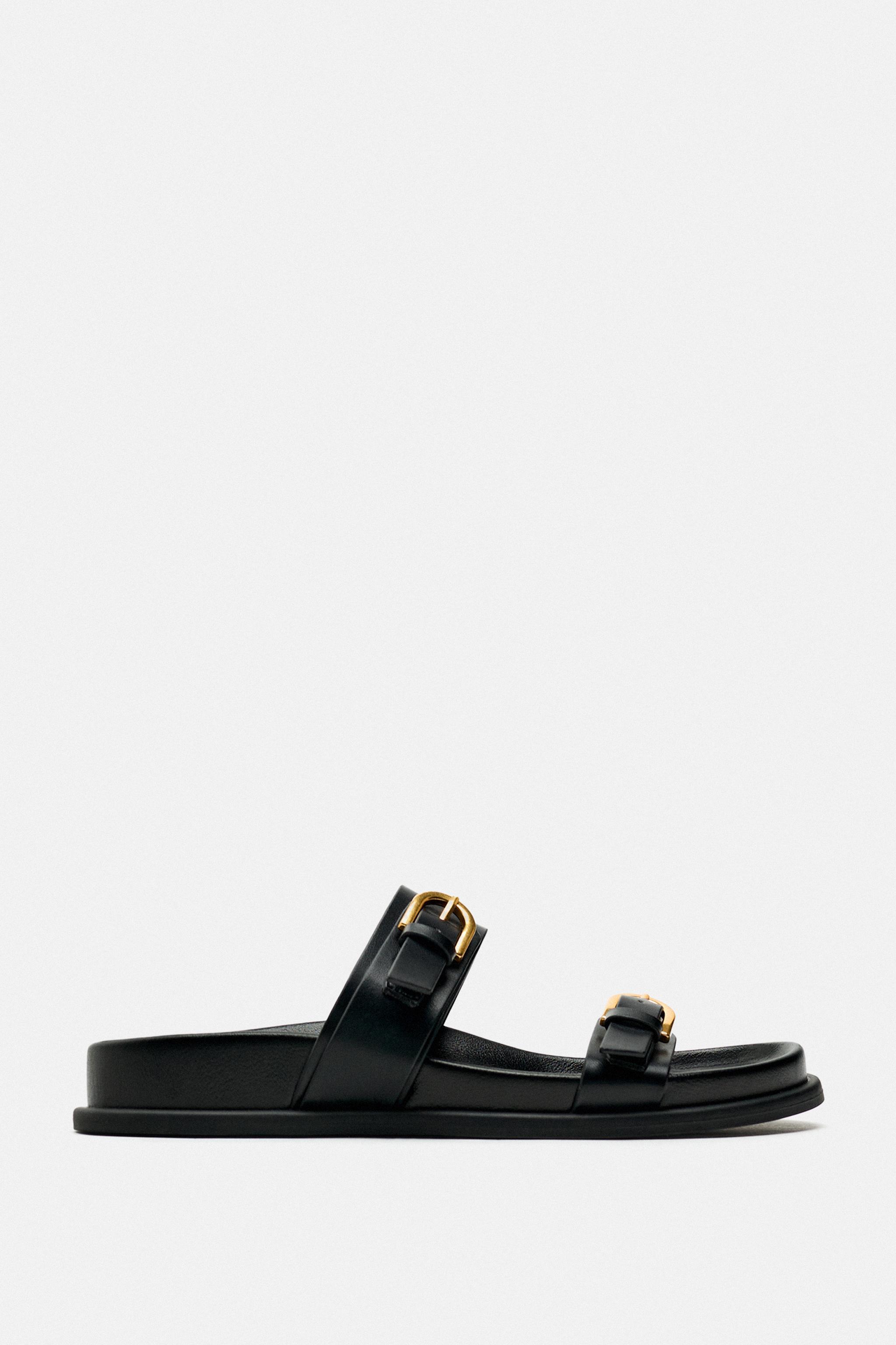 ★ZARA★ BUCKLED FLAT SLIDER SANDALS Zara Buckeled Flat Slider Sandals | Wardrobe Icons