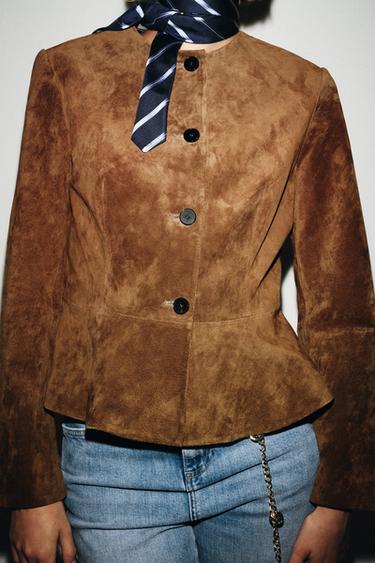 100% LEATHER JACKET - whisky by Zara - Image 4