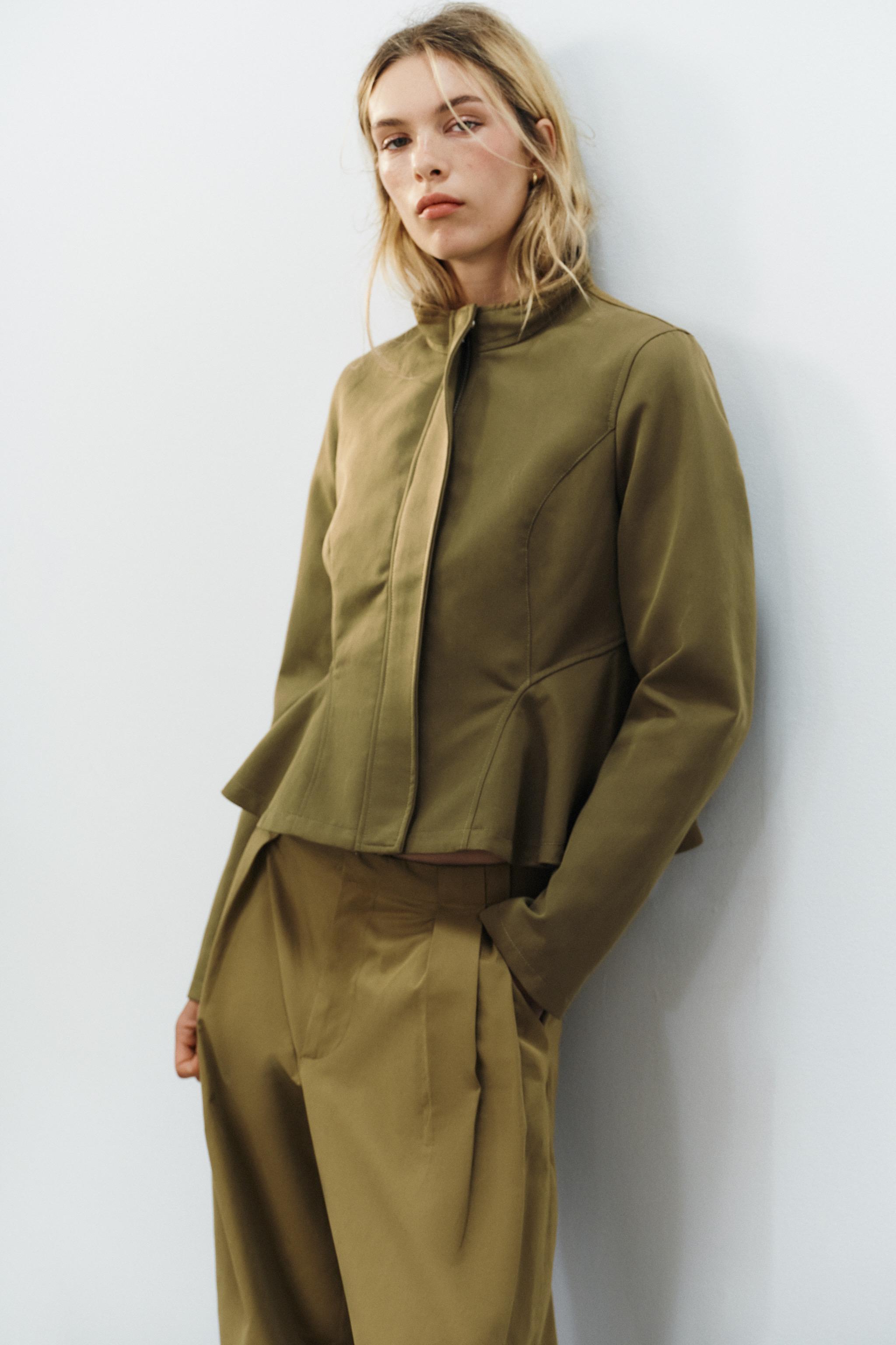 FITTED PEPLUM JACKET — Khaki
