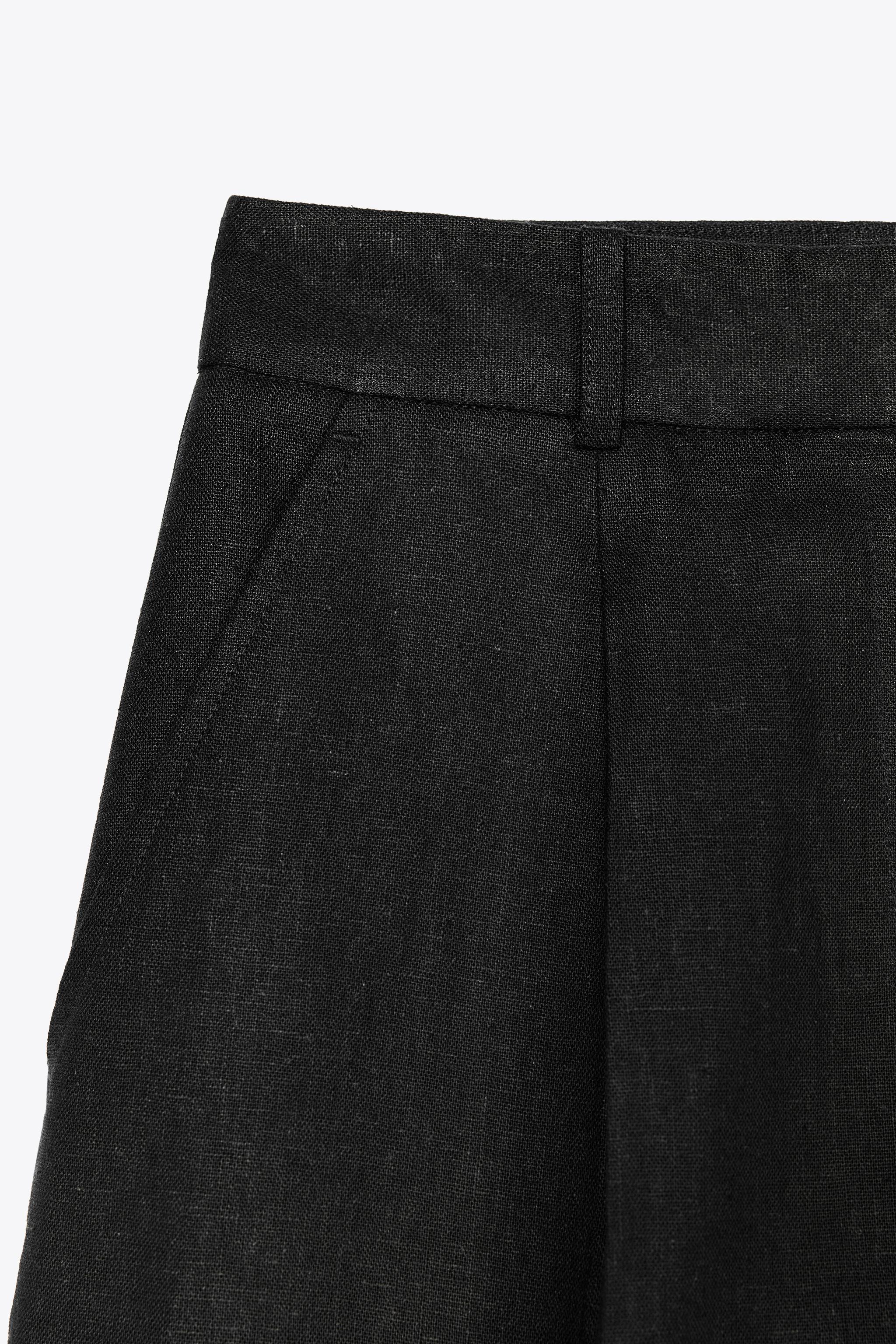 リネンハイウエストバミューダパンツ - ブラック | ZARA Japan