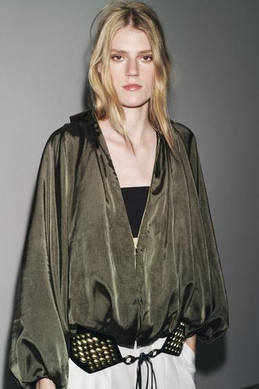 Zara PUFFED BOMBER JACKET ZW COLLECTION - Khaki marl