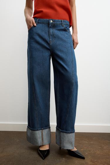 Zara ZW COLLECTION HIGH-WAIST WIDE-LEG JEANS - Blue
