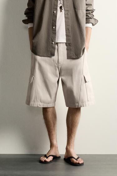 RELAXED FIT CARGO BERMUDA SHORTS WITH SEAM DETAIL - Stone by Zara