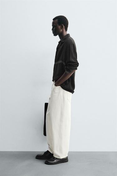 GEOMETRIC EMBROIDERY FLOWING SHIRT - Anthracite grey by Zara - Image 3