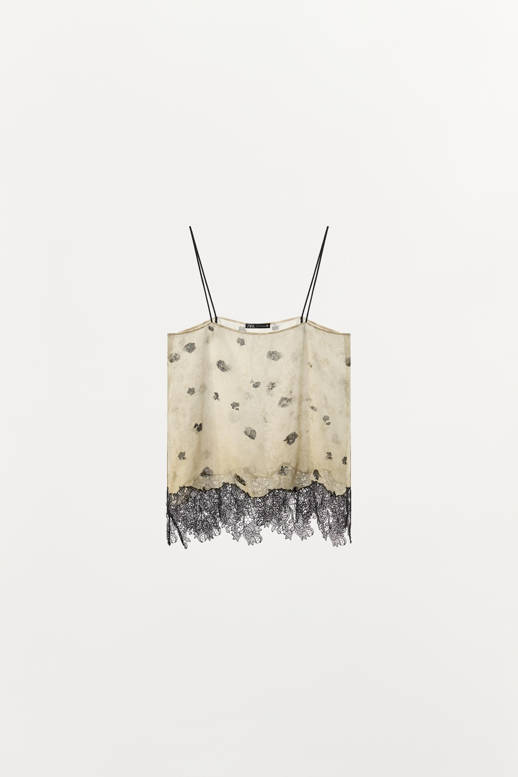 TOP IMPRIMÉ STYLE LINGERIE AVEC DENTELLE