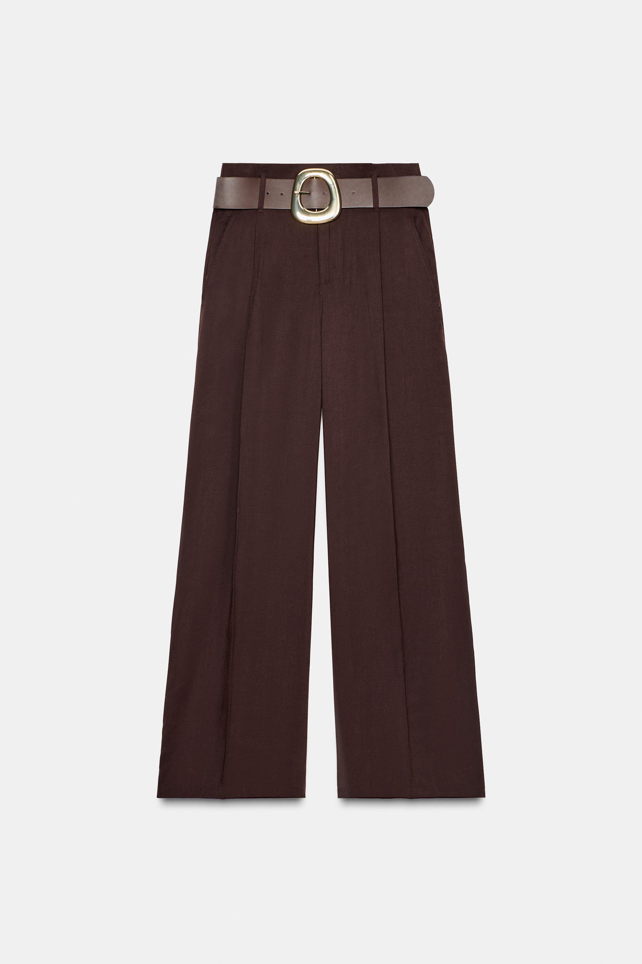 WIDE LEG BELTED PANTS - Dark maroon | ZARA United States