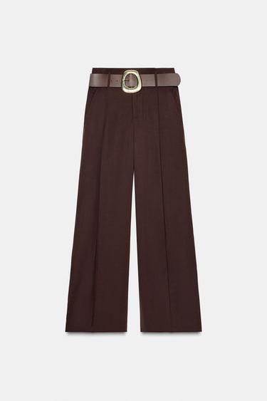 WEITE HOSE MIT GÜRTEL - Dunkles Granatrot von Zara - Bild 0
