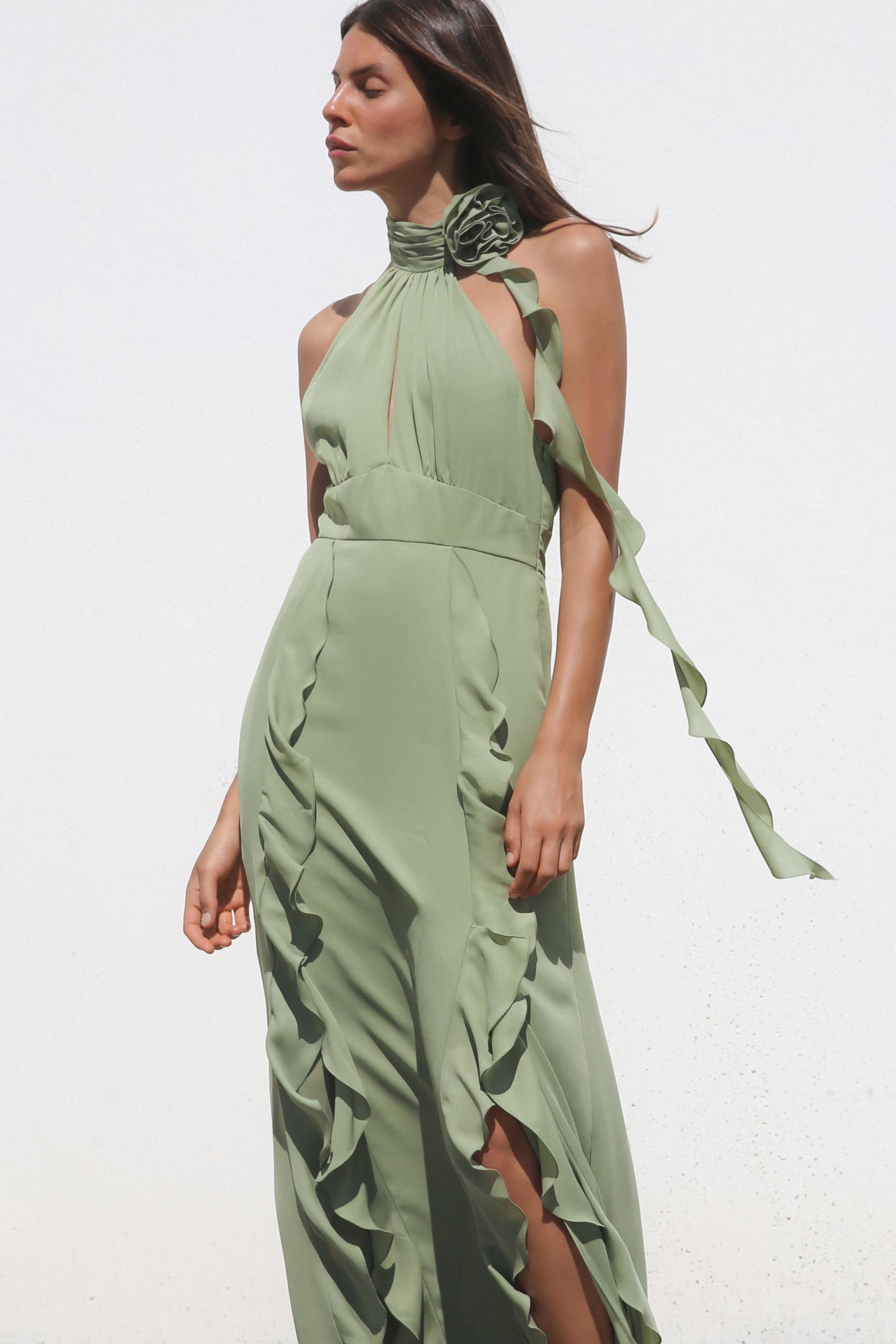 Green flower dress zara best sale