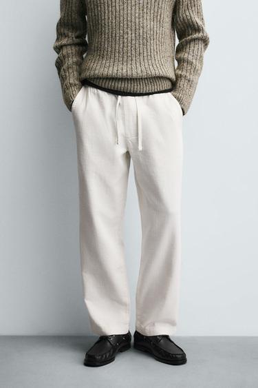 Zara RELAXED FIT TEXTURED PANTS - Oyster-white
