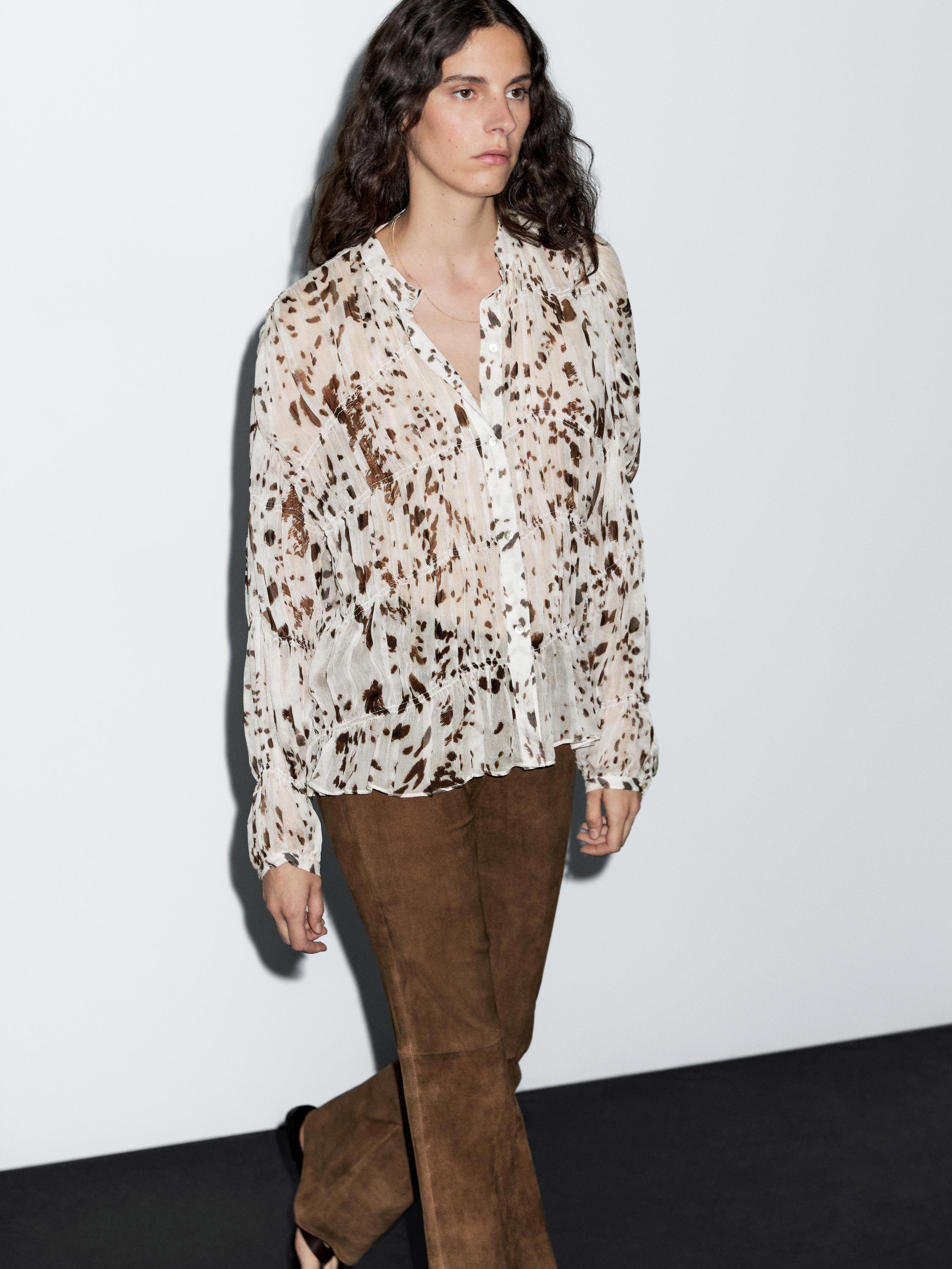 Animal print shirt with gathered detail