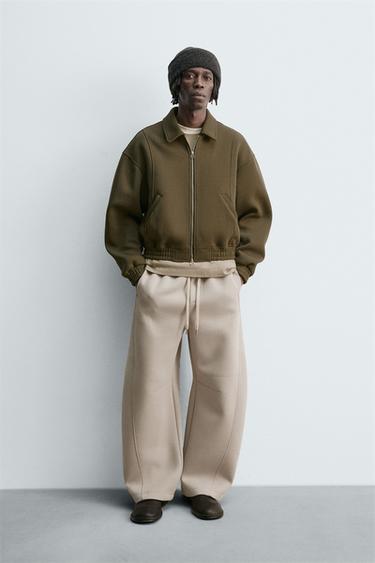 Zara NEOPRENE LOOK BALLOON FIT PANTS - Stone