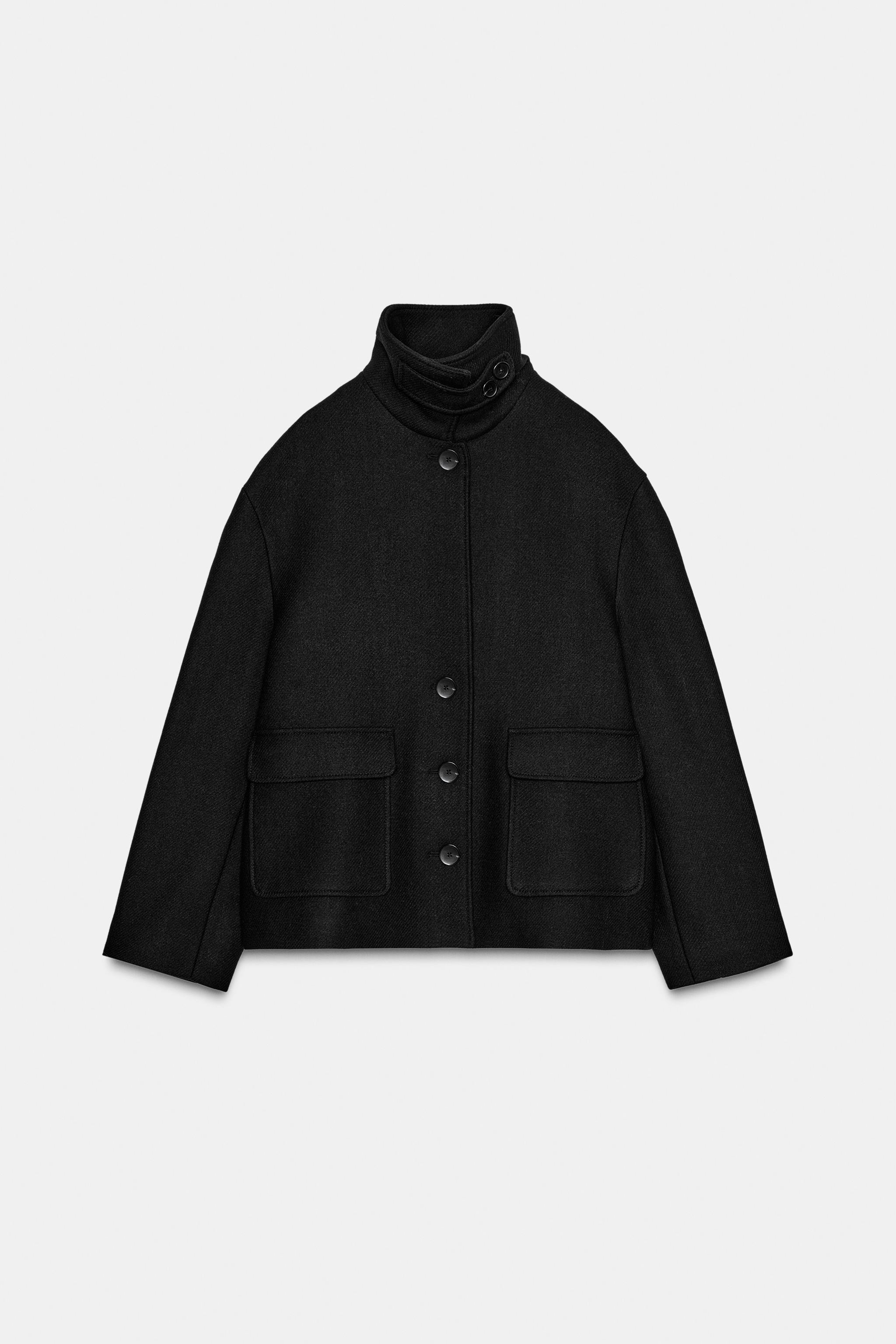 SHORT WOOL COAT WITH HIGH NECK - Black | ZARA Canada