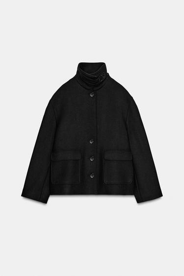 SHORT WOOL COAT WITH HIGH NECK - Black by Zara - Image 7