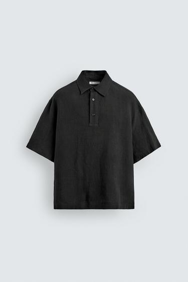 100% LINEN POLO SHIRT - Black by Zara