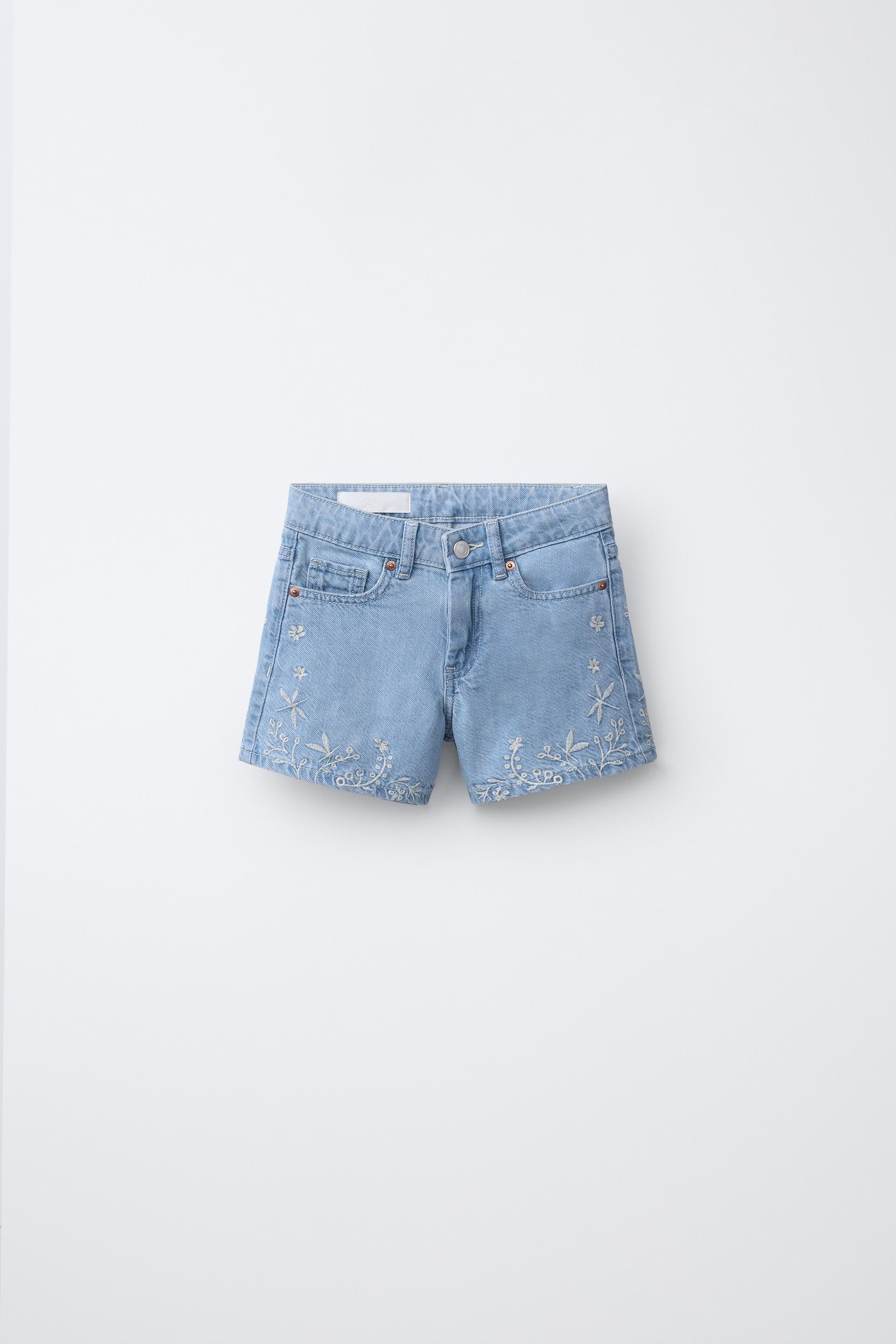 Embroidered Denim Bermuda Shorts