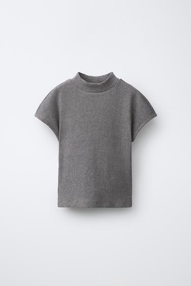 Zara PLAIN RIBBED T-SHIRT - brown vigore