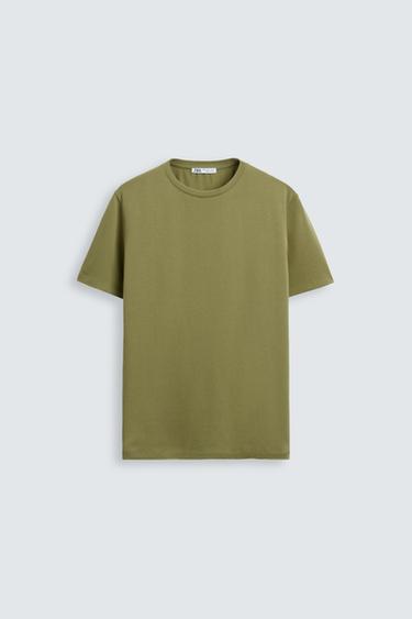 Zara BASIC SLIM FIT T-SHIRT - Khaki