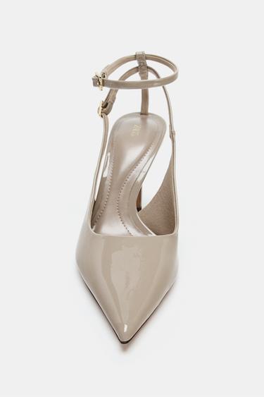 FAUX-PATENT HIGH-HEEL SLINGBACK SHOES - Taupe Grey by Zara - Image 4