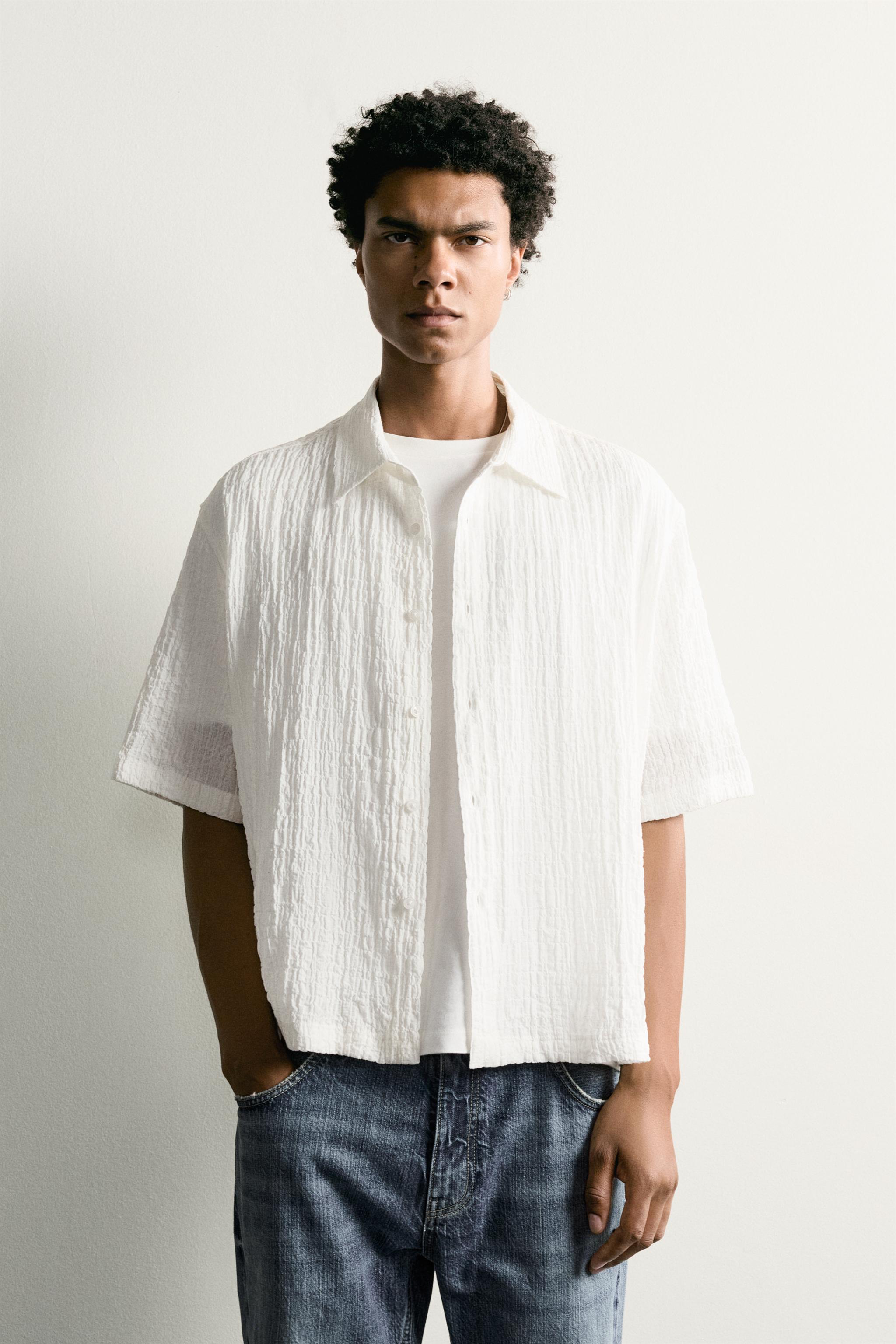 TEXTURED RELAXED FIT SHIRT — Oyster-white