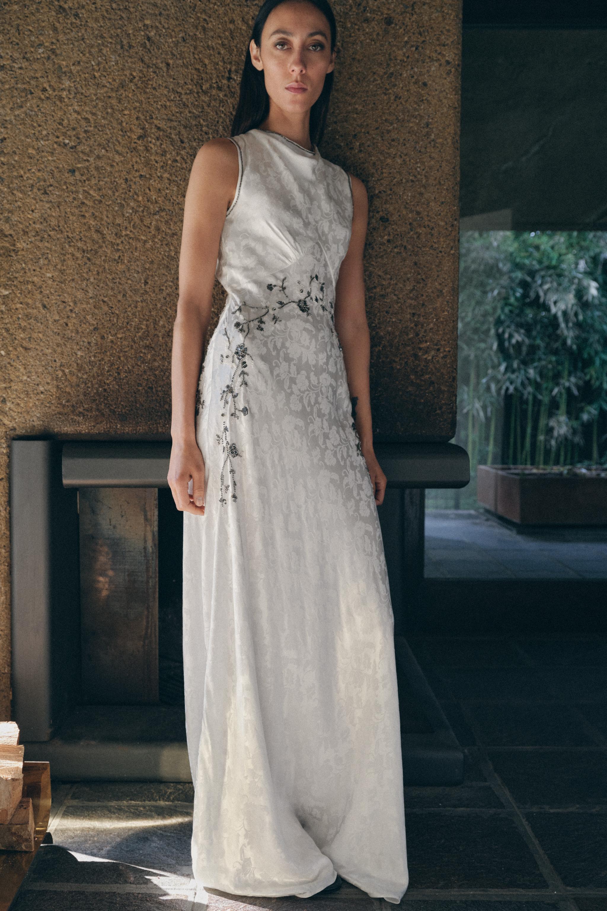 SEQUIN BEADED JACQUARD DRESS - ecru-white | ZARA United States SEQUIN BEADED JACQUARD DRESS - ecru-white | ZARA United States