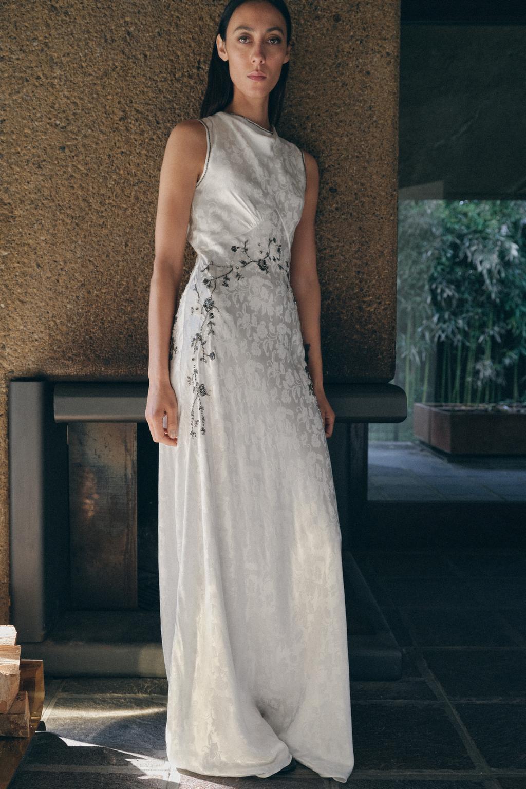 SEQUIN BEADED JACQUARD DRESS