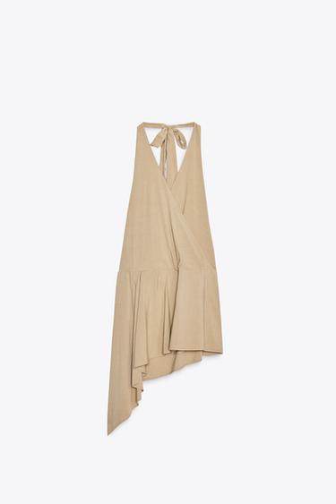 VESTIDO CORTO FLUIDO HALTER - Tostado de Zara