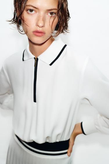 PLEATED CONTRAST MIDI DRESS - White by Zara - Image 2