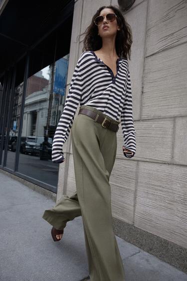 PAPER BAG TROUSERS WITH BELT - Greenish by Zara