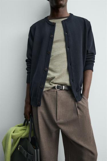 REGULAR FIT COTTON CARDIGAN - Dark navy by Zara - Image 4