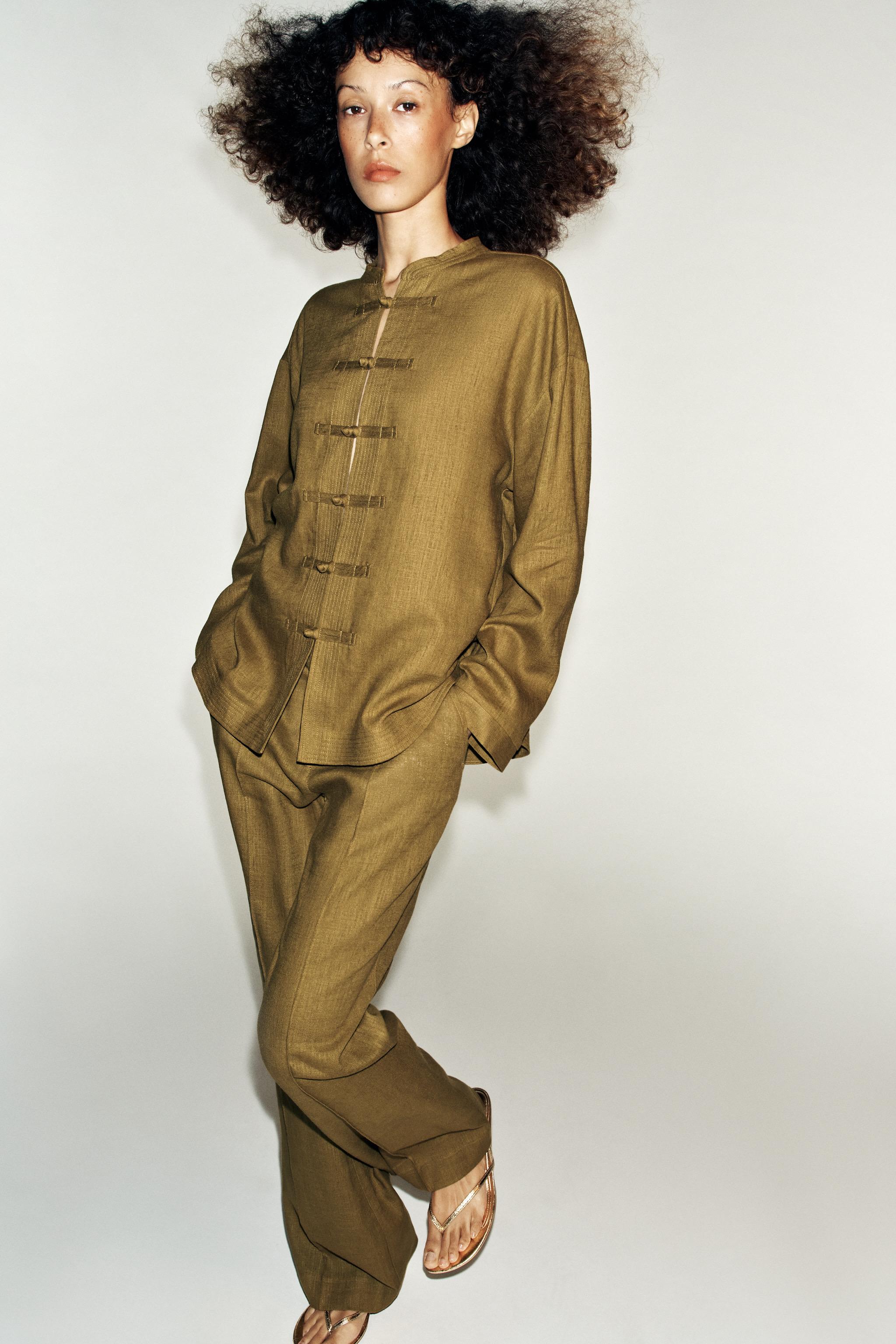 LINEN STRAIGHT LEG PANTS — Oil