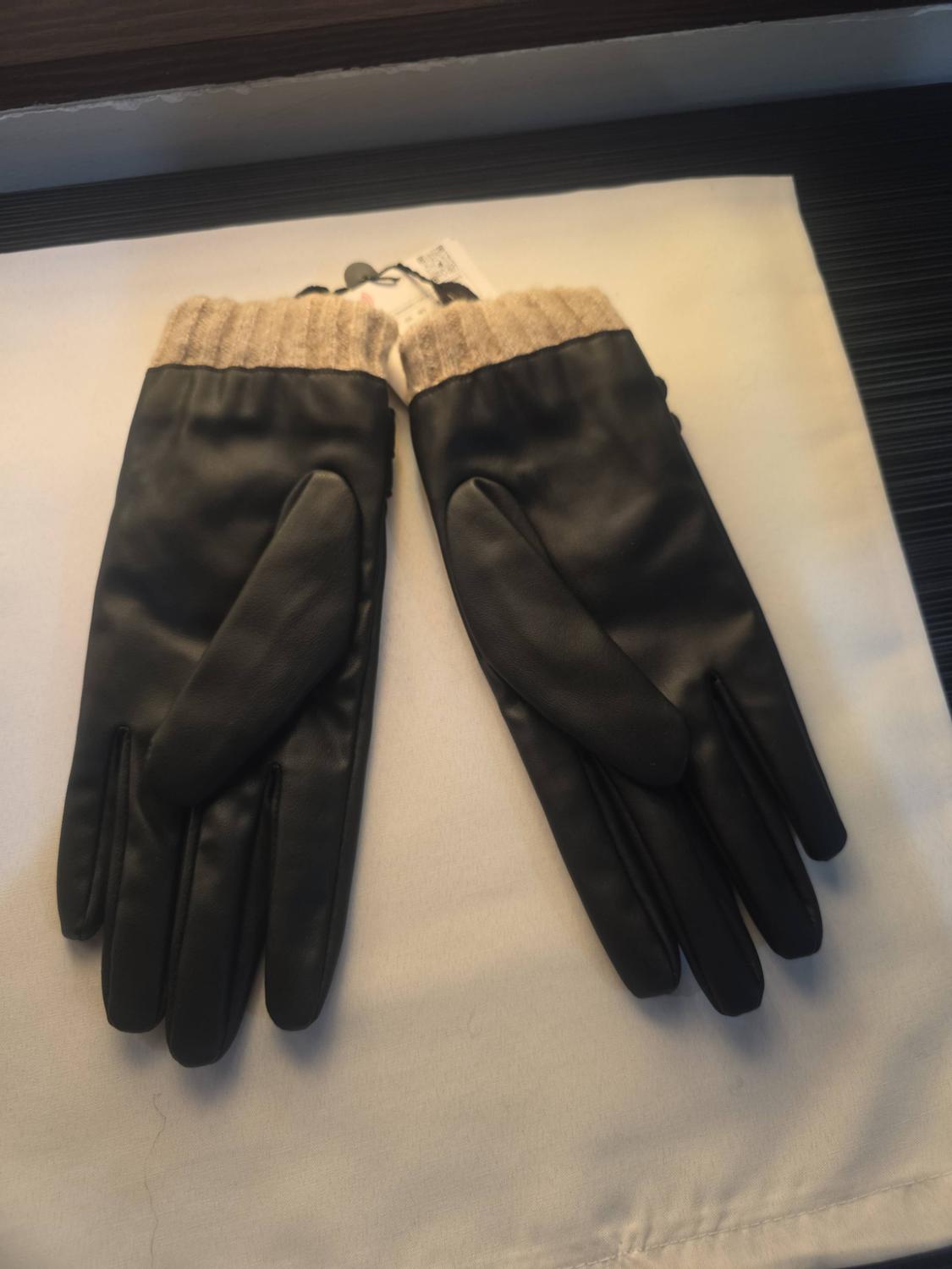 LEATHER EFFECT KNIT GLOVES - Image 3