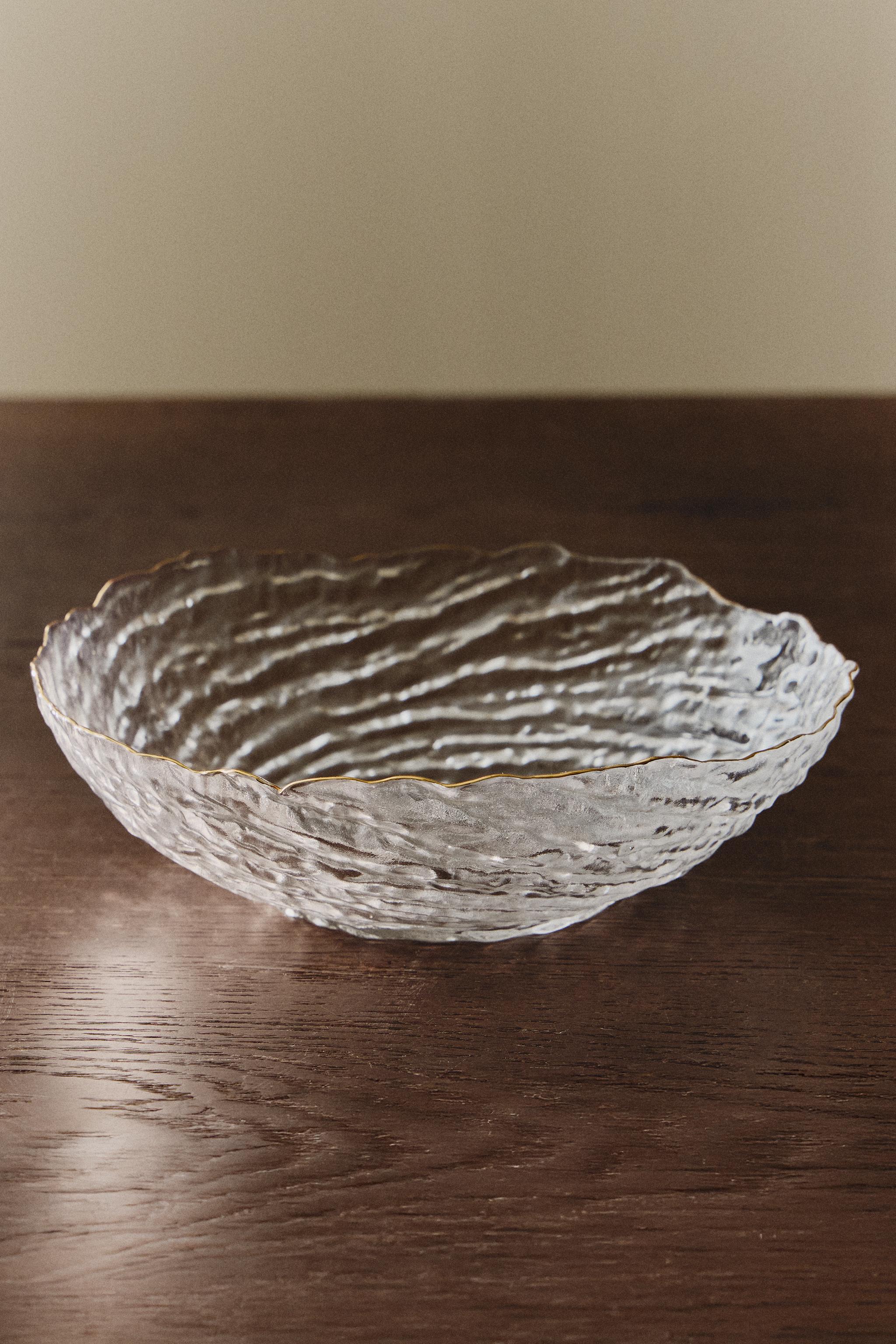 GLASS SALAD BOWL WITH A GOLDEN RIM — Gold