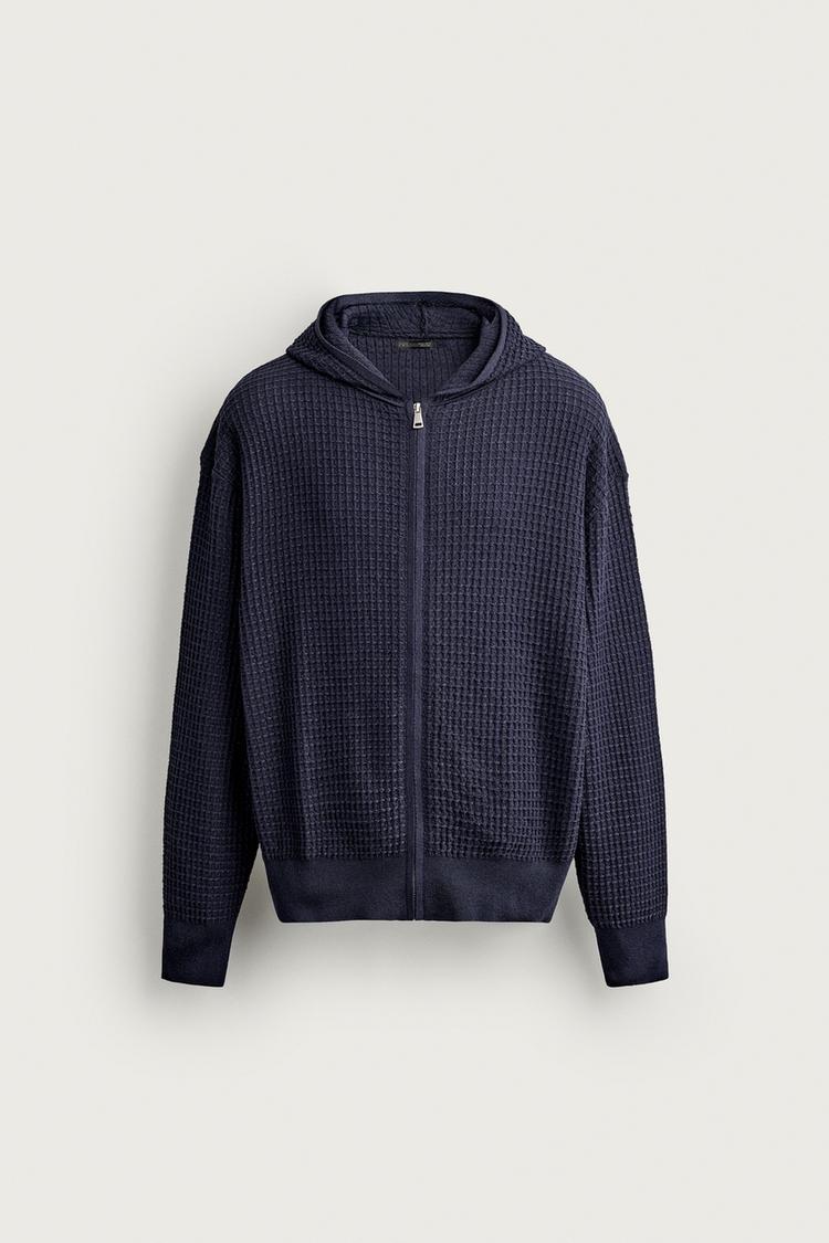 WAFFLE TEXTURE HOODIE — Ink blue