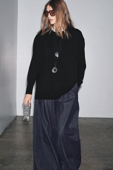 OVERSIZED 100% WOOL KNIT SWEATER - Black by Zara - Image 3