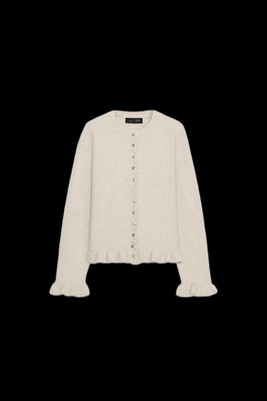 RUFFLE TRIM KNIT CARDIGAN - Sand by Zara - Image 0