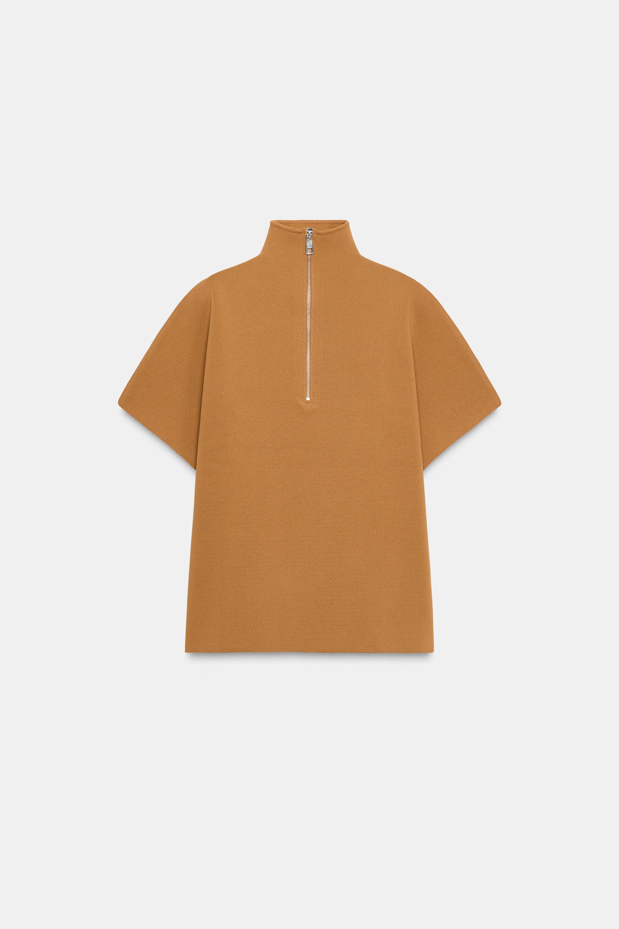 SHORT SLEEVE KNIT ZIP JUMPER - Light camel | ZARA United States