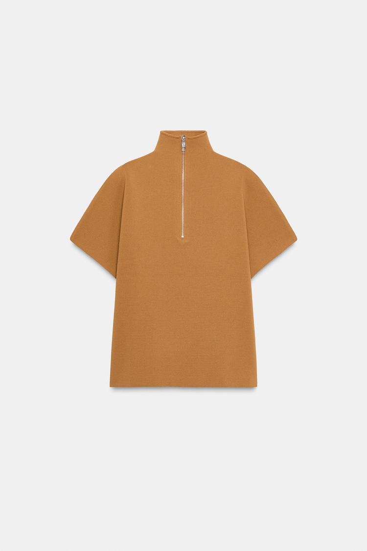 SHORT SLEEVE KNIT JUMPER WITH ZIP Light camel ZARA United Kingdom