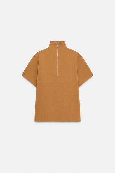 TOP CAPE EN MAILLE À FERMETURE ÉCLAIR - Camel clair de Zara - Image 6