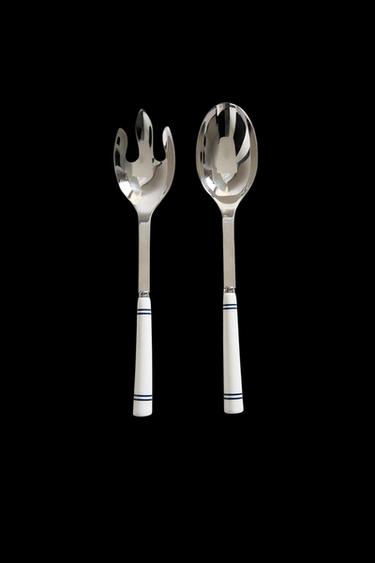 Zara CERAMIC SALAD FLATWARE SET (SET OF 2) - Blue / White - Image 0