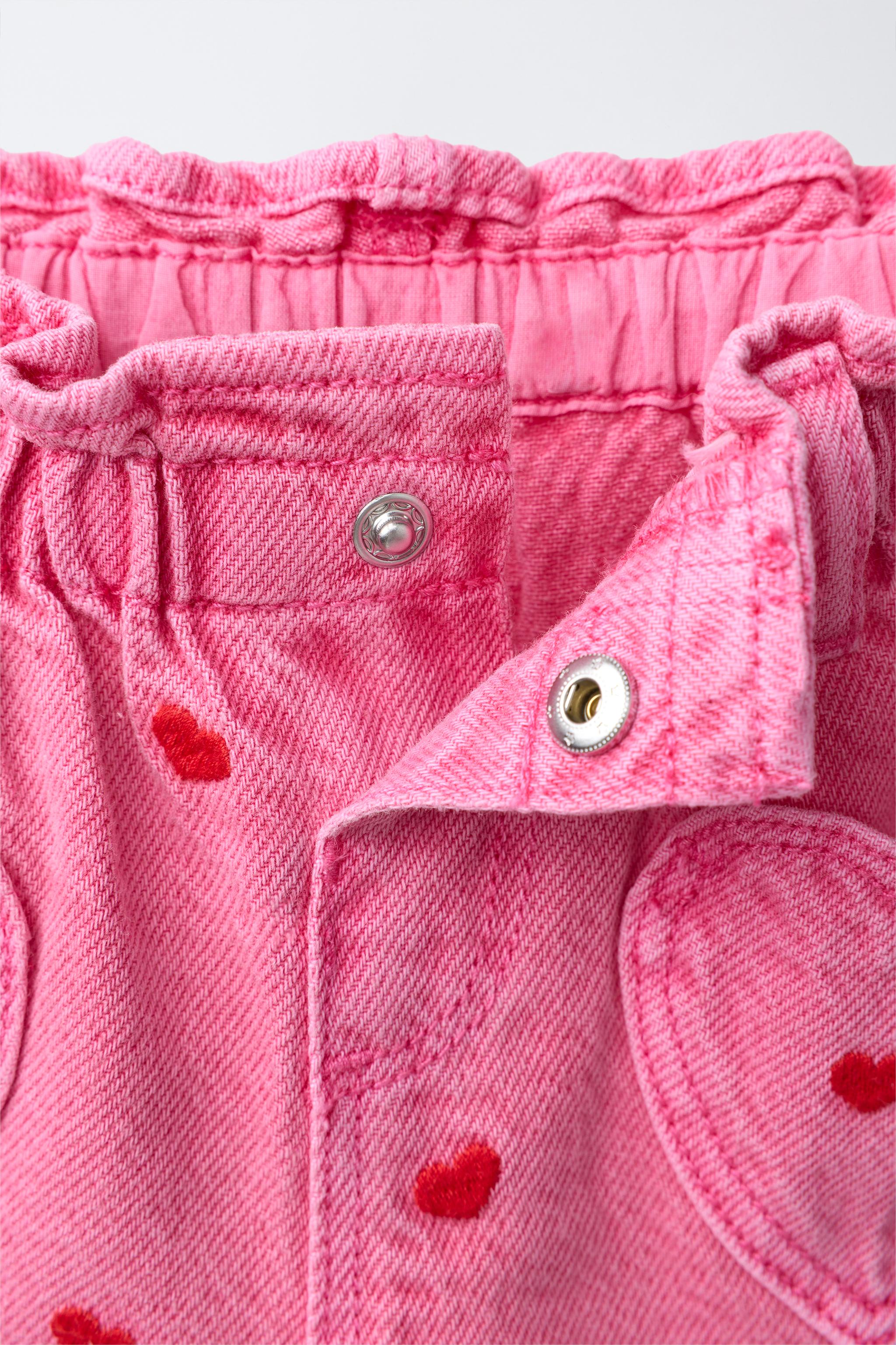 Детские шорты Zara EMBROIDERED HEART PAPERBAG DENIM SHORTS — фото 3
