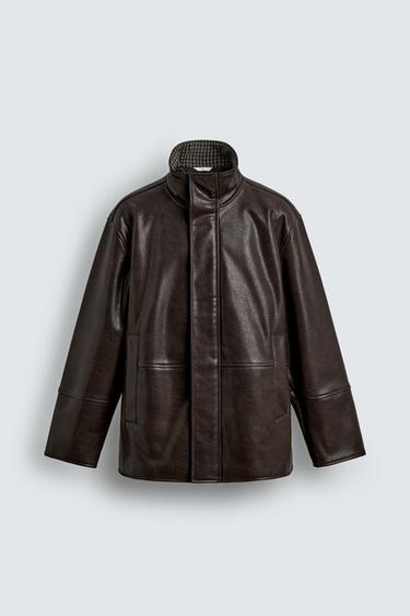 CONTRAST leather effect JACKET - Brown by Zara
