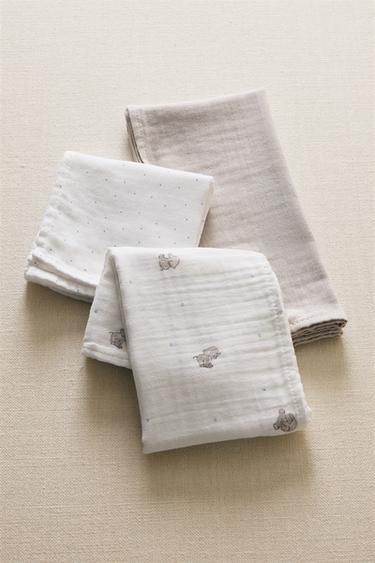 LOT LANGES EN MOUSSELINE BÉBÉ ÉLÉPHANTS (LOT DE 3) - Blanc cassé de Zara - Image 5