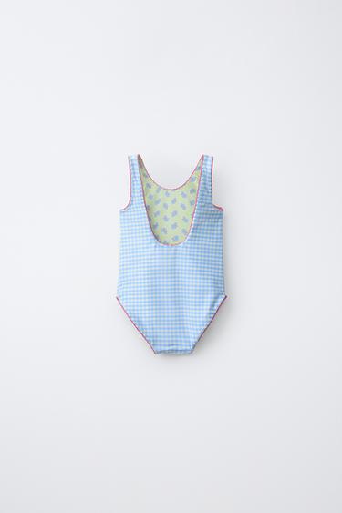 MAILLOT DE BAIN RÉVERSIBLE FLEURS ET CARREAUX (2-6 ANS) - Citron vert de Zara - Image 1