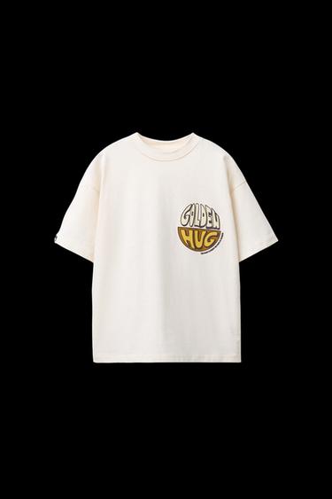 Zara RAISED TEXT T-SHIRT - Ecru - Image 0