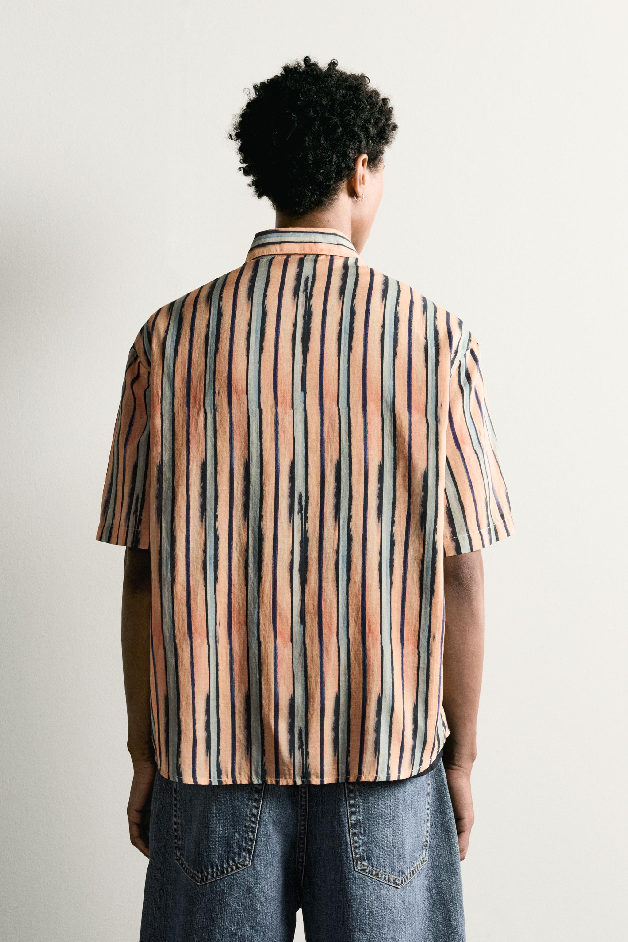 Мужские рубашки Zara COTTON-VISCOSE STRIPED SHIRT — фото 3