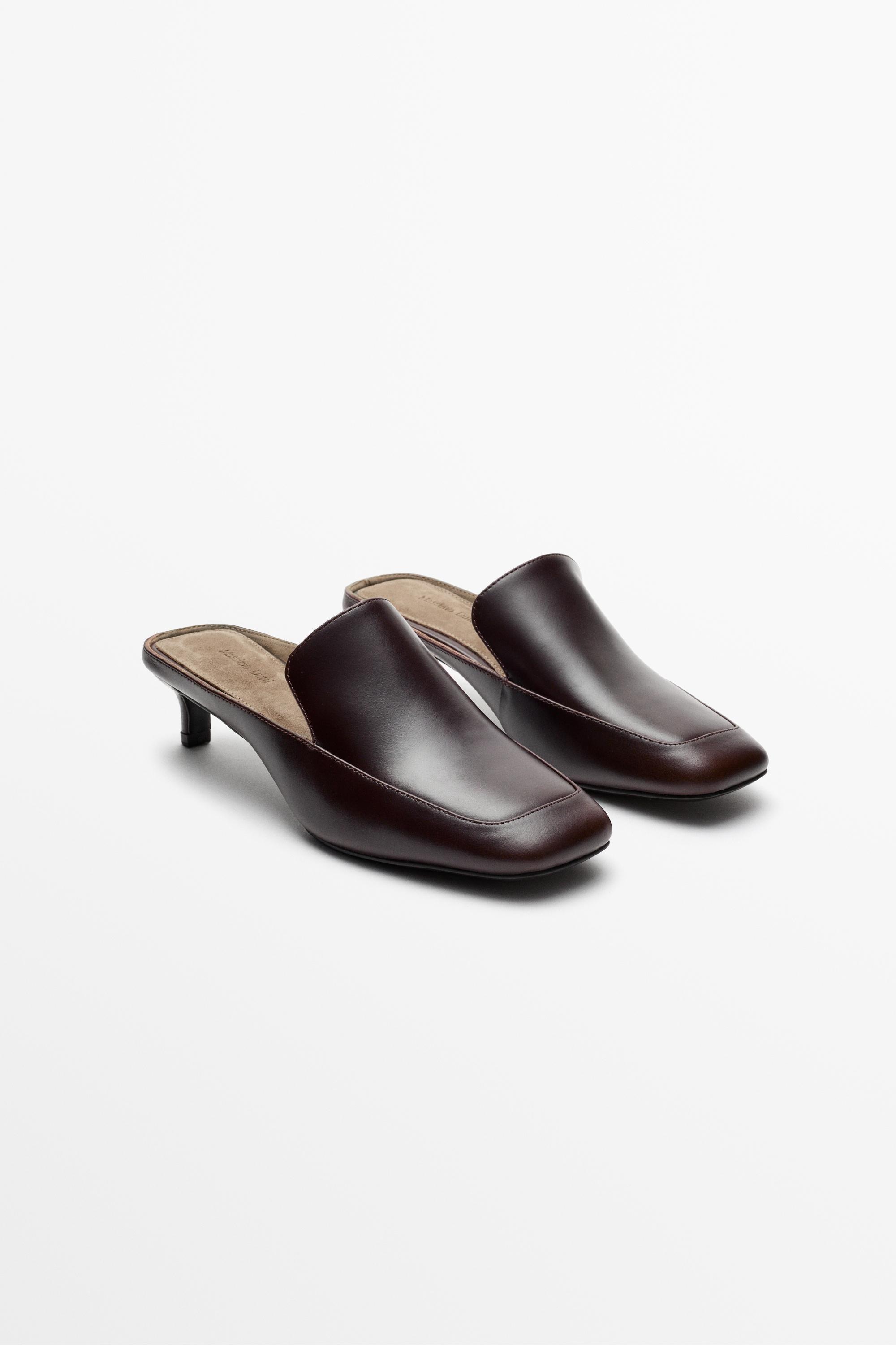 Heeled leather canvas loafer