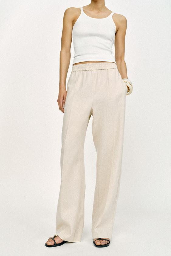 PANTALON DROIT AVEC LIN - Beige clair de Zara - Image 1