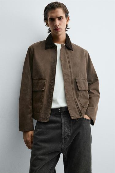 CONTRAST WAXED-EFFECT JACKET - Brown by Zara - Image 4