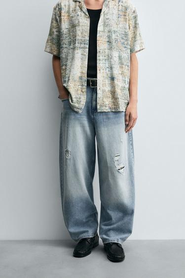RIPPED BAGGY FIT JEANS - Grey / Blue by Zara