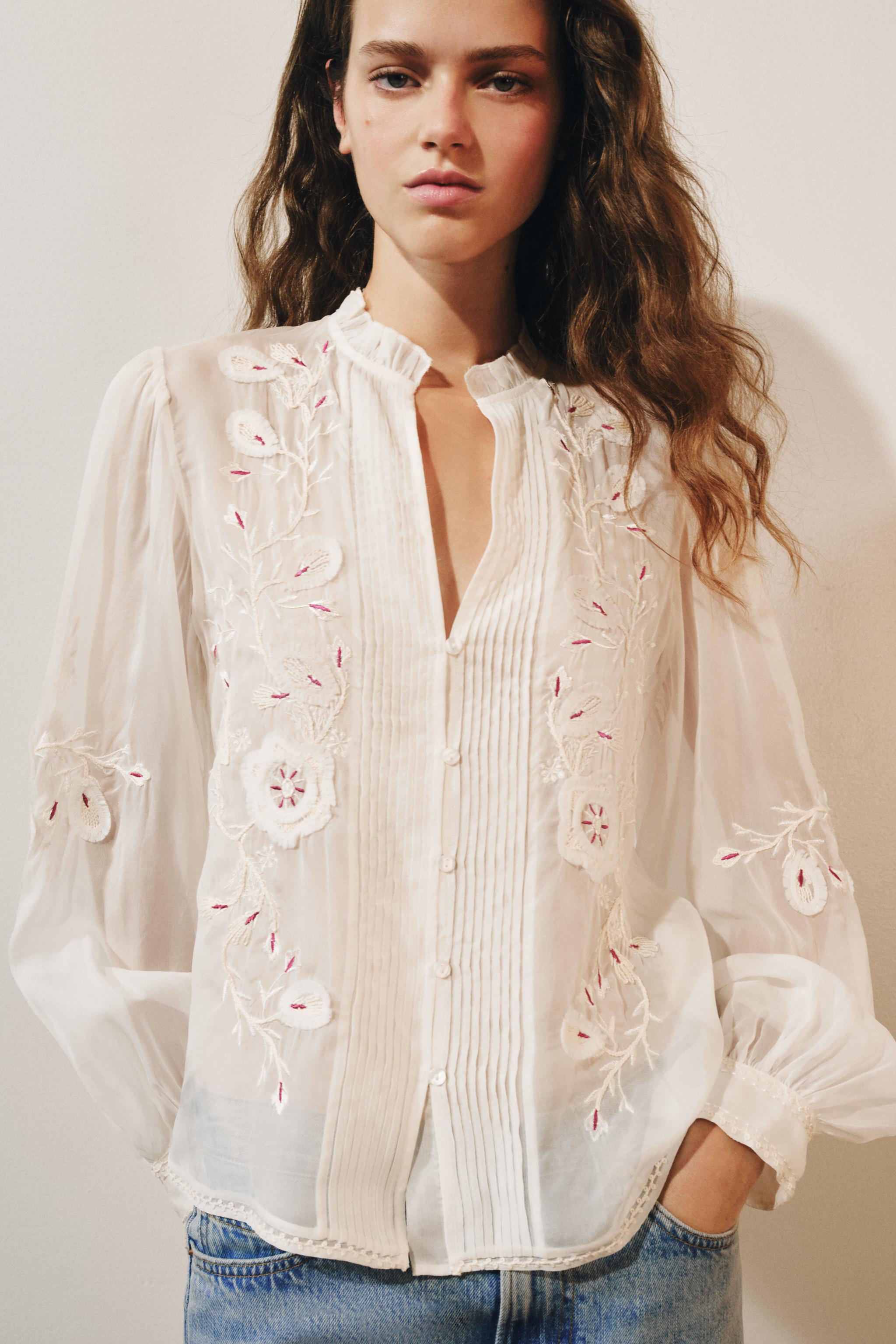 Женские рубашки Zara ZW COLLECTION EMBROIDERED ORGANZA SHIRT — фото 2